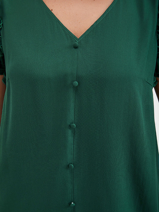 Solid Button Cap Sleeve Ruffles Tank Top