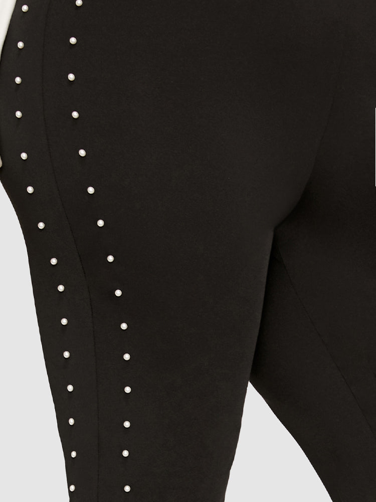 Plain Side Beaded Skinny Leggings