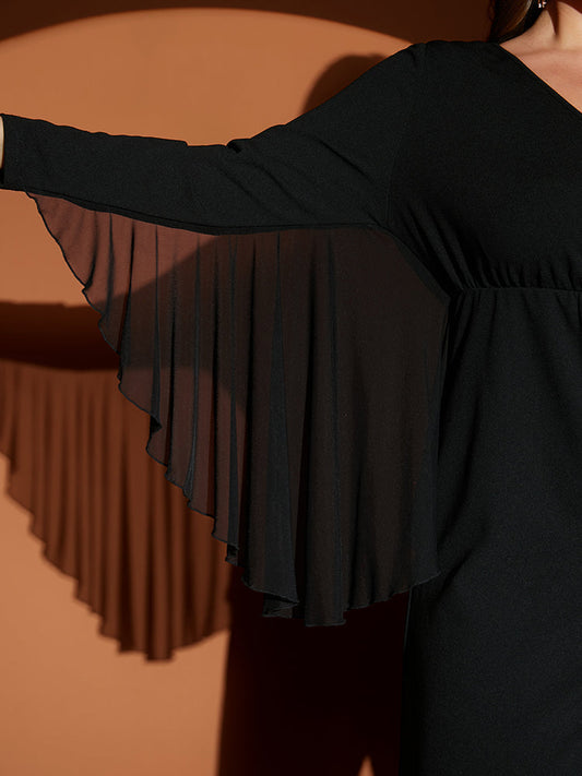 Halloween Asymmetrical Mesh Cape Plunge Jumpsuit