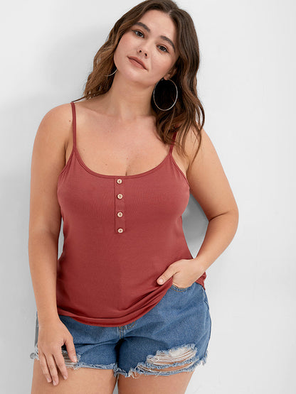 Plain Button Rib Cami Top