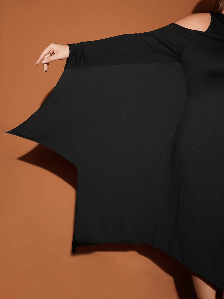 Halloween Dolman Sleeve Hanky Hem Cold Shoulder Dress