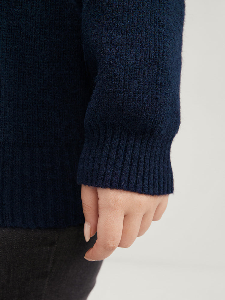 Solid Super Soft Plush Knit Zip Neck Knit Top