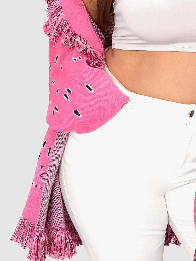 Bandana Tassel Detail  Belted Cadigan