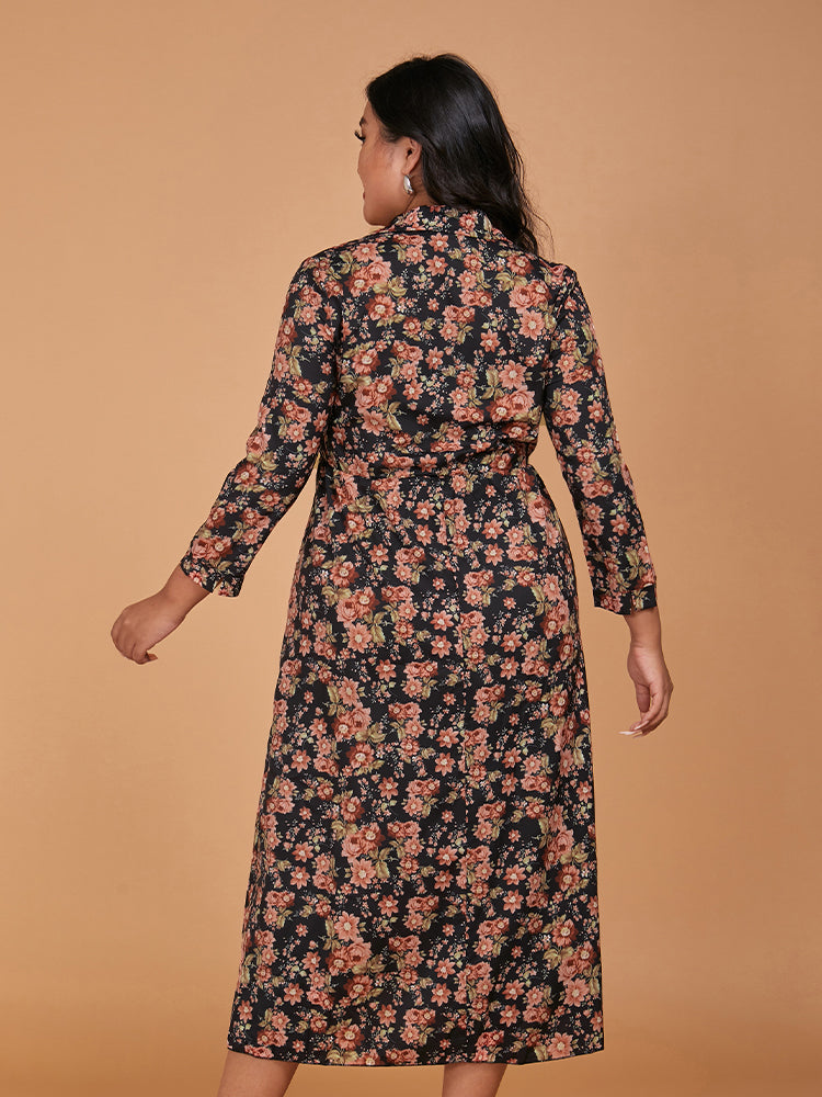Floral Print Button Half Dress