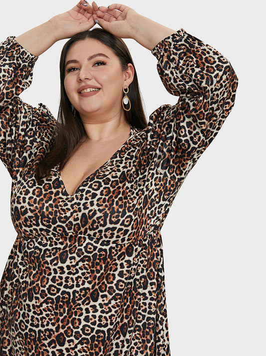 Leopard Print V Neck Dress