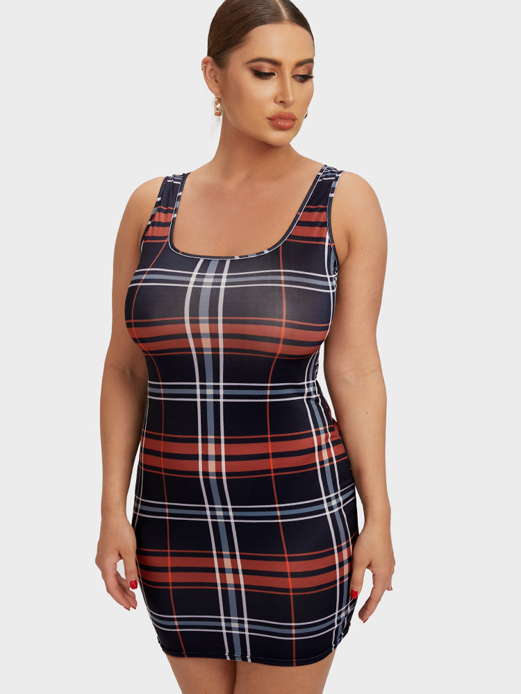 Plaid Print Sleeveless Bodycon Dress