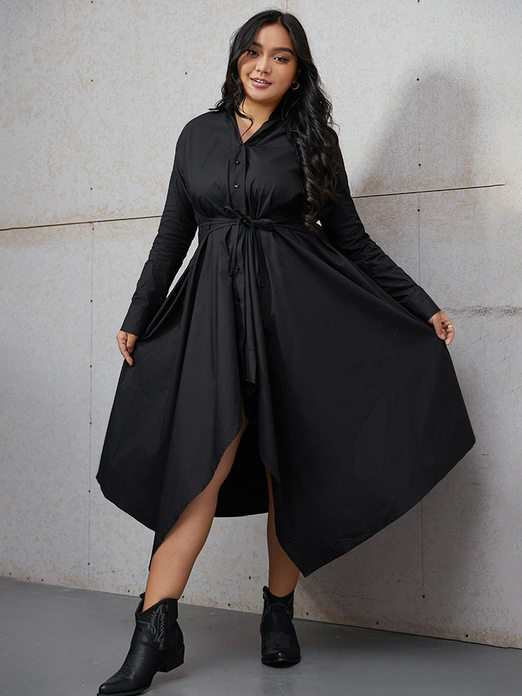 Ties Button Ruffled Shirt Dress