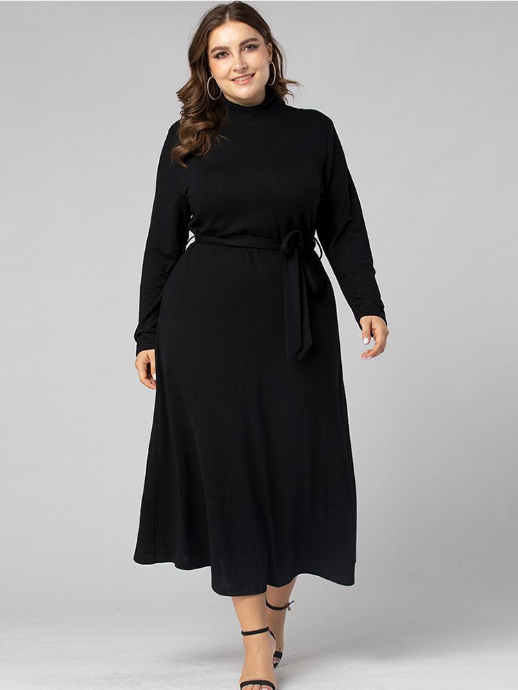Half Turtleneck Lacing Waist Classic Maxi Dress