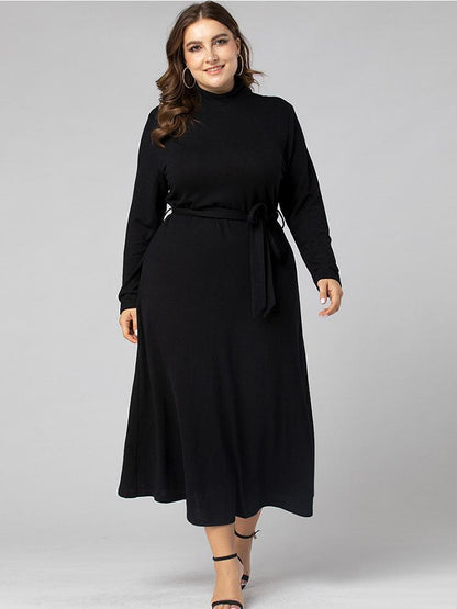 Half Turtleneck Lacing Waist Classic Maxi Dress