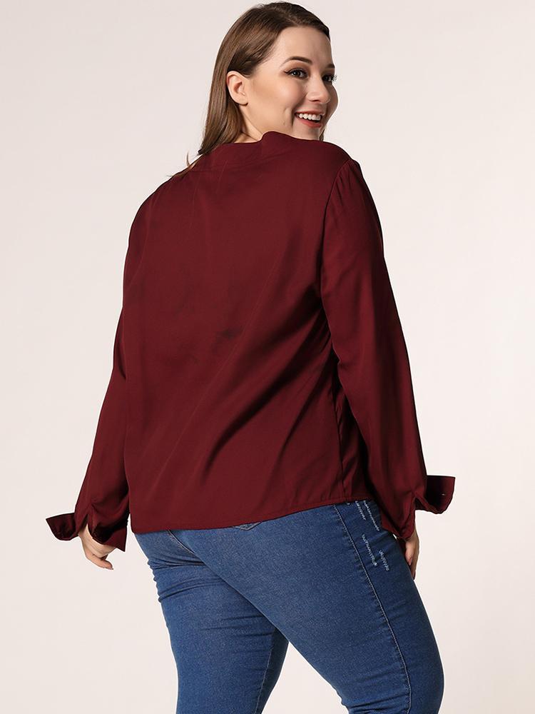 Bow-knot Round Neck Solid Color Blouse