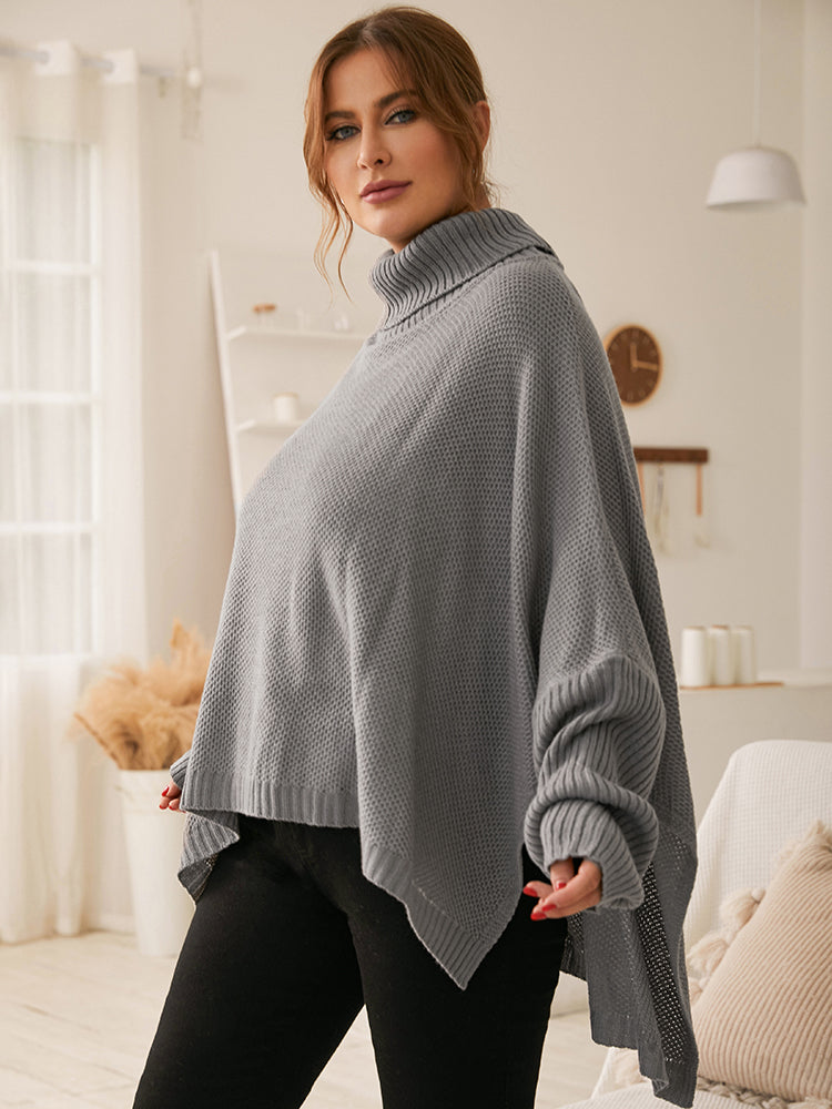 Funnel Neck Irregular Hem Sweater