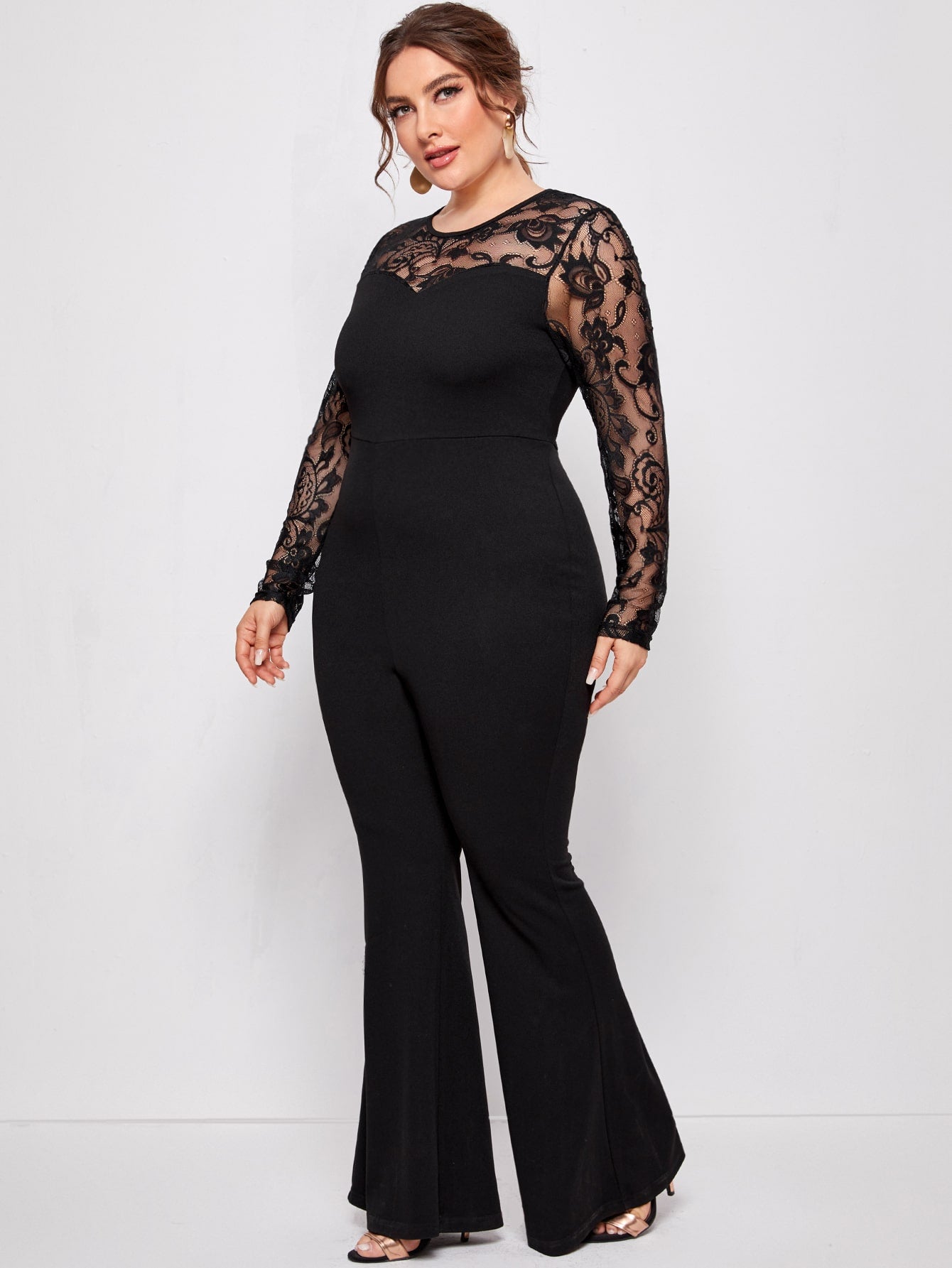 Contrast Lace Flare Leg Jumpsuit