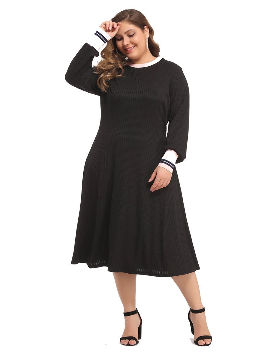 Patchwork Round Neck Knit Dress