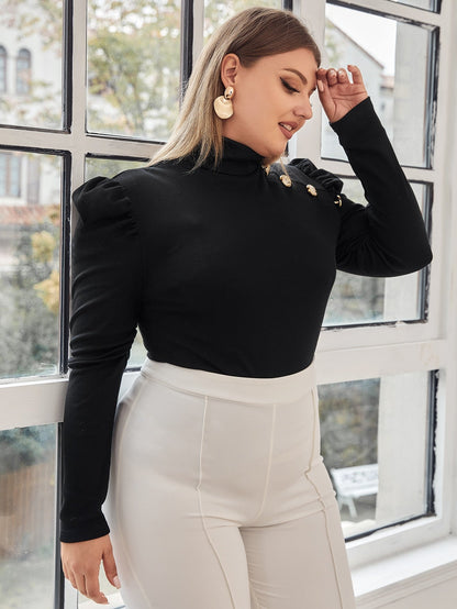 Button Detail Gigot Sleeve Tee