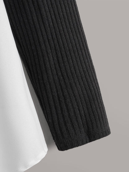 Two Tone Asymmetrical Hem Rib-knit Top