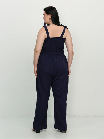 Knotted Shoulder Shirred Jumpsuit