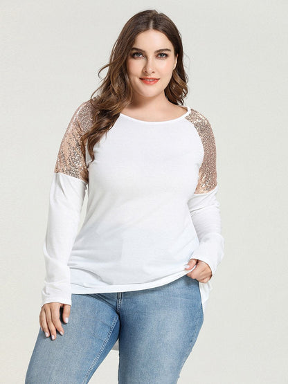 Sequin Patchwork Round Neck T-shirt