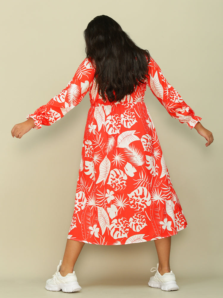 Leaf Slit V-neck Dress