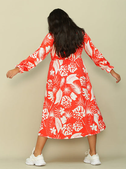 Leaf Slit V-neck Dress