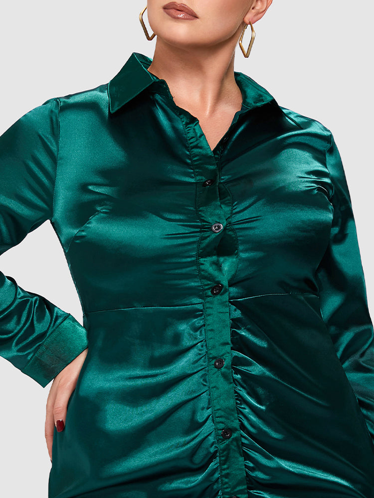 Ruched Collared Button Dress