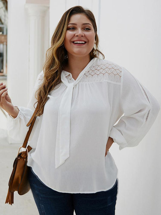 Lace Tie Solid Color Blouse