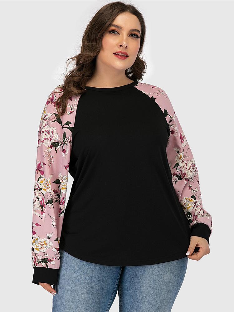 Printed Raglan Sleeves Round Neck T-shirt