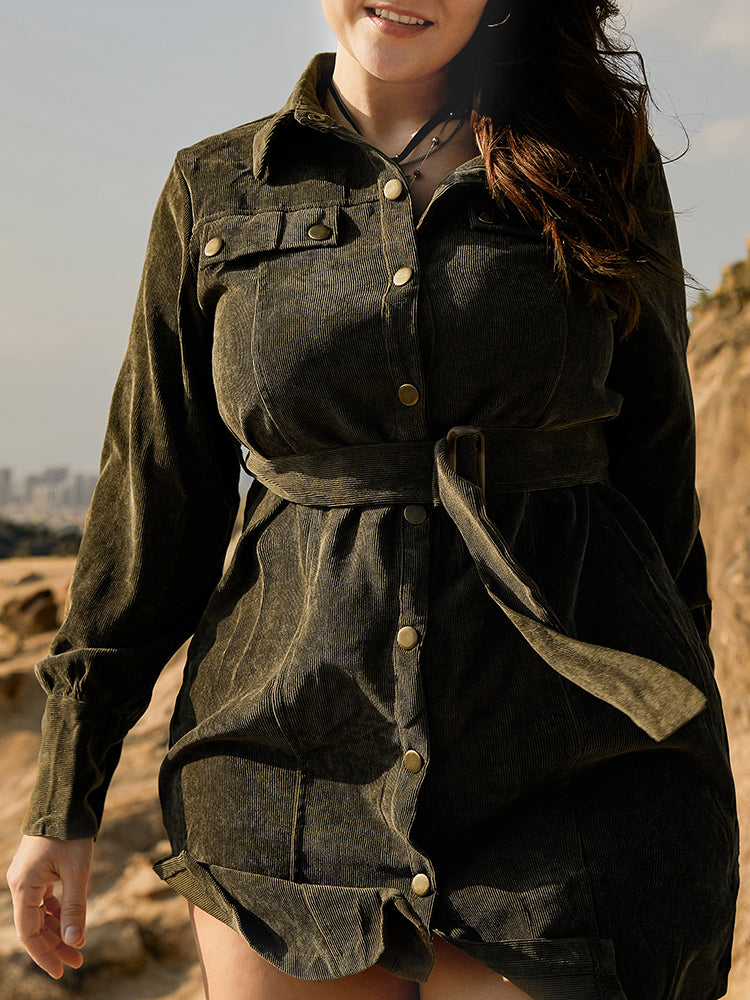 Button Belted Shirt Dress