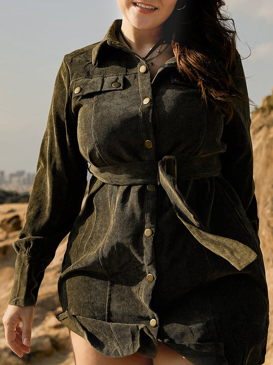 Button Belted Shirt Dress