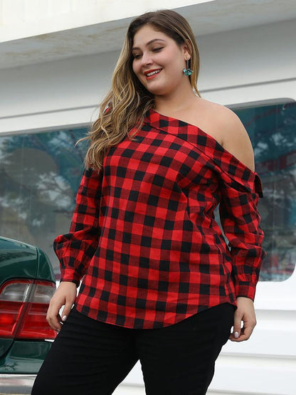 Plaid Off-shoulder Sexy Blouse