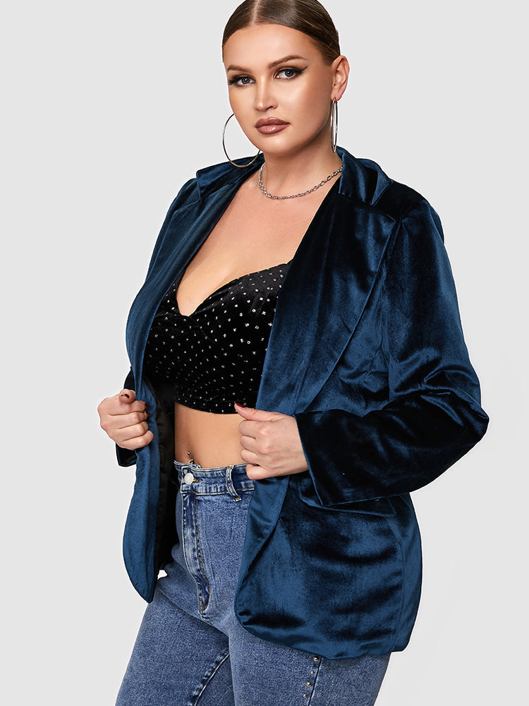 Button Velvet Pocket Blazer