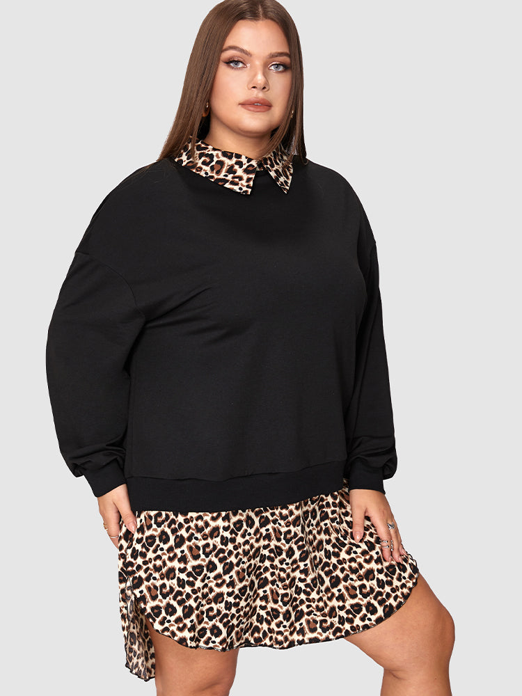 Leopard Patchwork Sweatshirt Dress