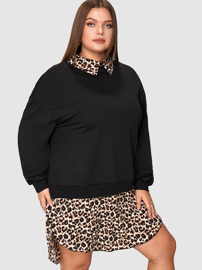 Leopard Patchwork Sweatshirt Dress