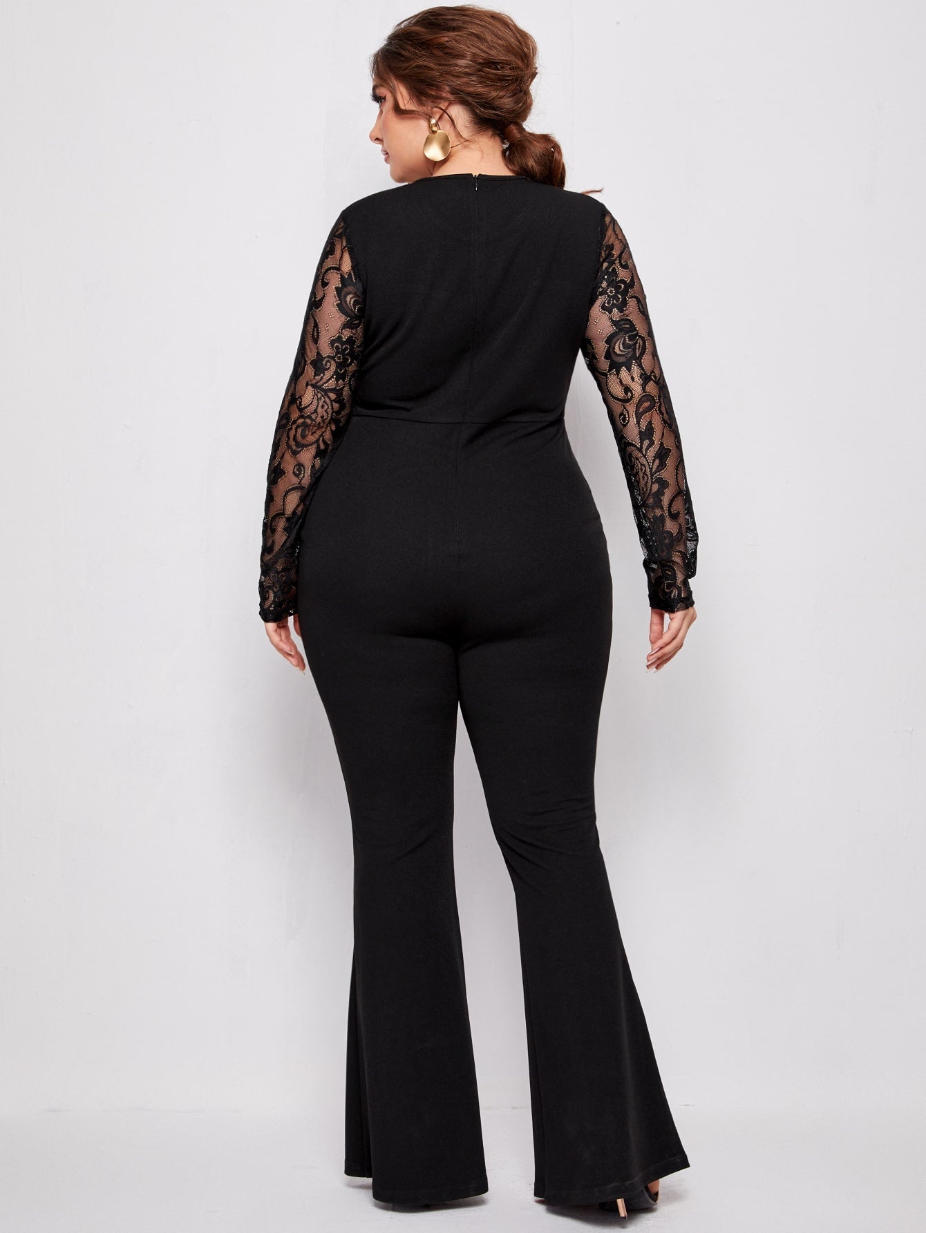 Contrast Lace Flare Leg Jumpsuit