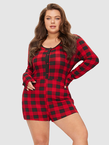 Gingham Button Detail Sleep Romper