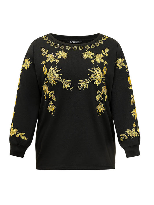 Floral Embroidered Two Tone Sweatshirt