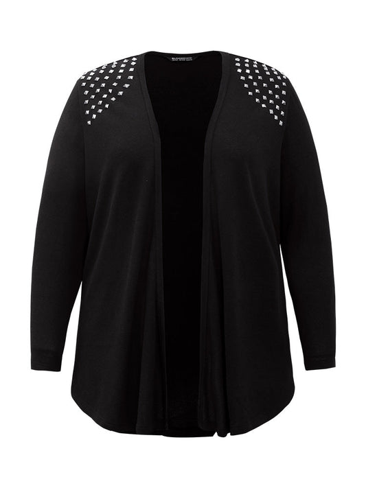 Plain Rivets Detail Open Front Asymmetrical Hem Kimono