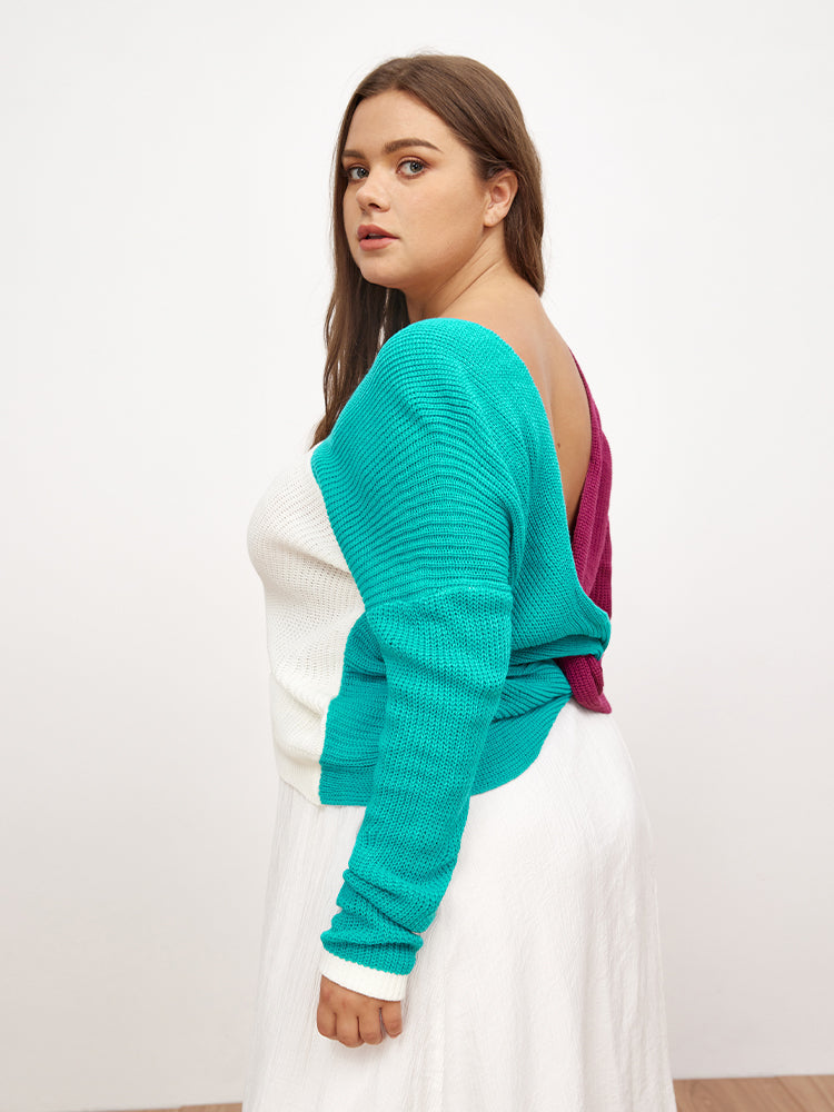 Color Block Cross Knot Sweater