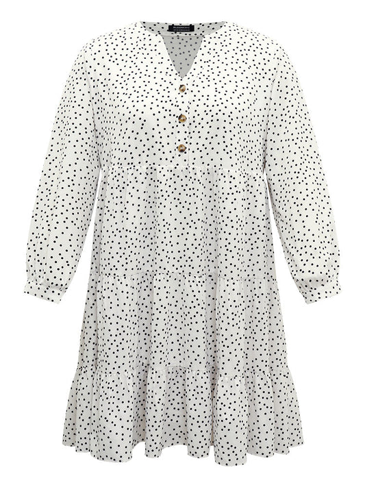 Polka Dot Notched Layered Hem Dress