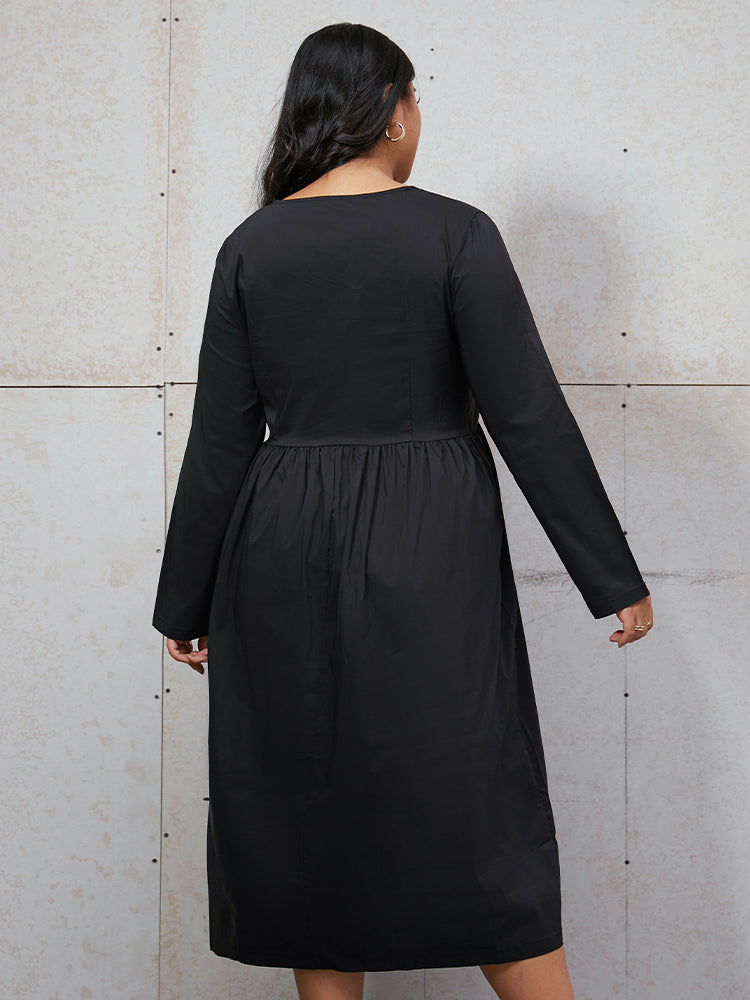 Pocket Button Front A Line Dress