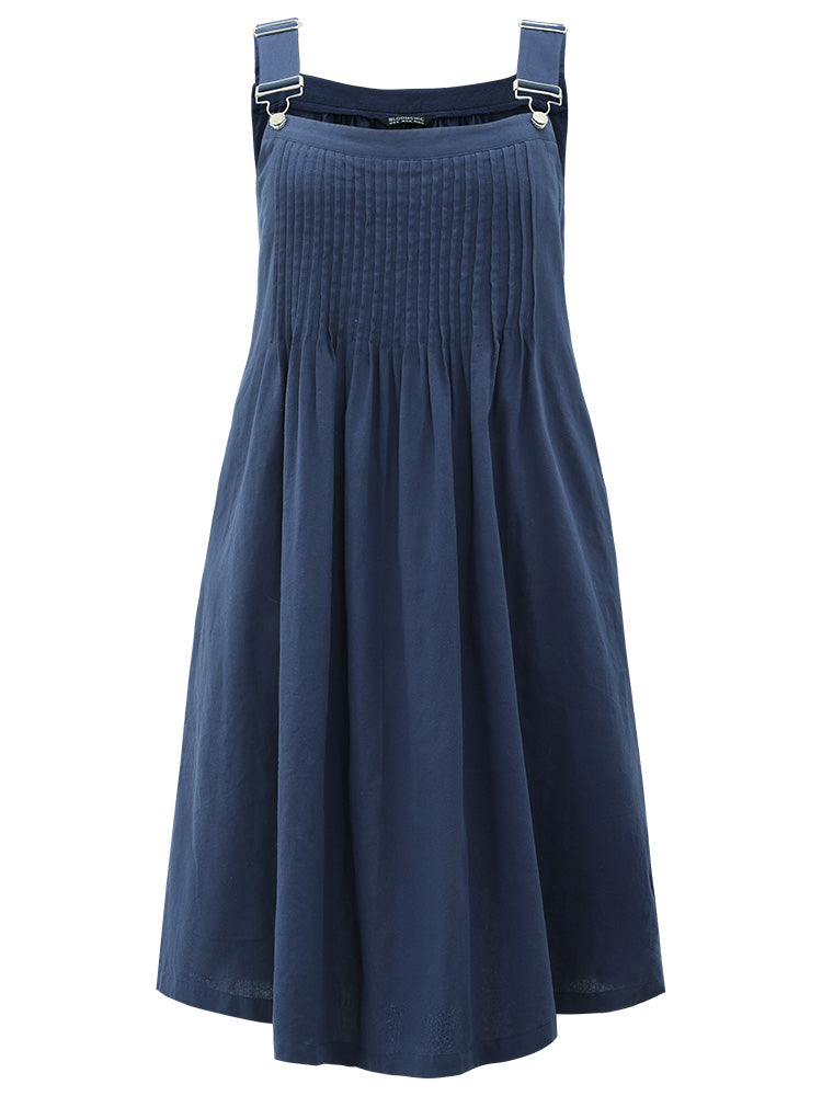 Plain Plicated Detail Adjustable Straps Dress