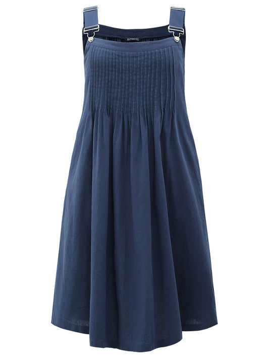 Plain Plicated Detail Adjustable Straps Dress