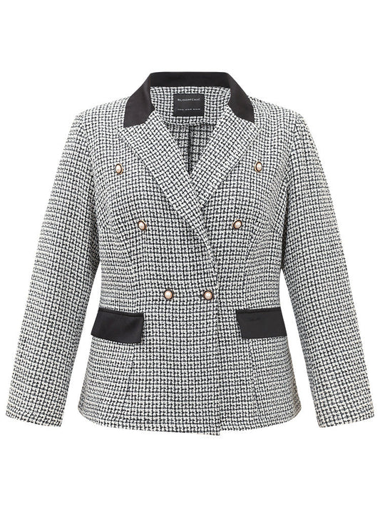 Houndstooth Lapel Collar Button Detail Blazer