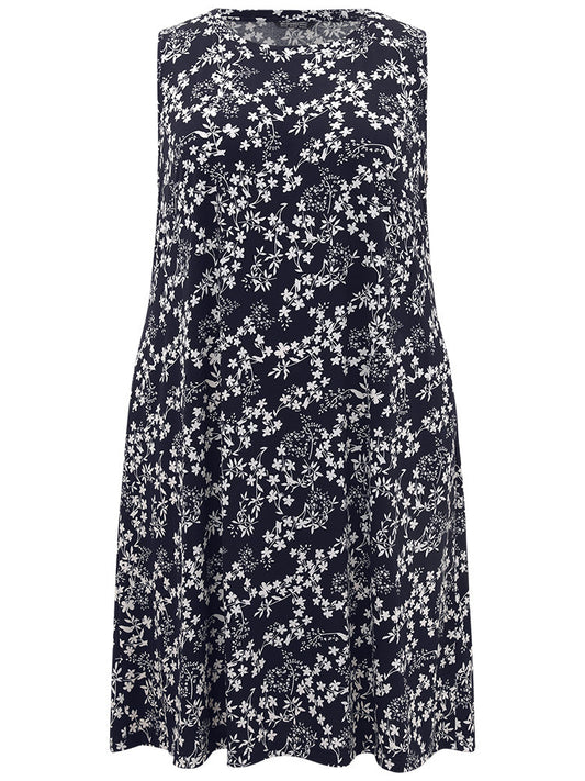 Ditsy Floral Pocket Crew Neck Tank Dress