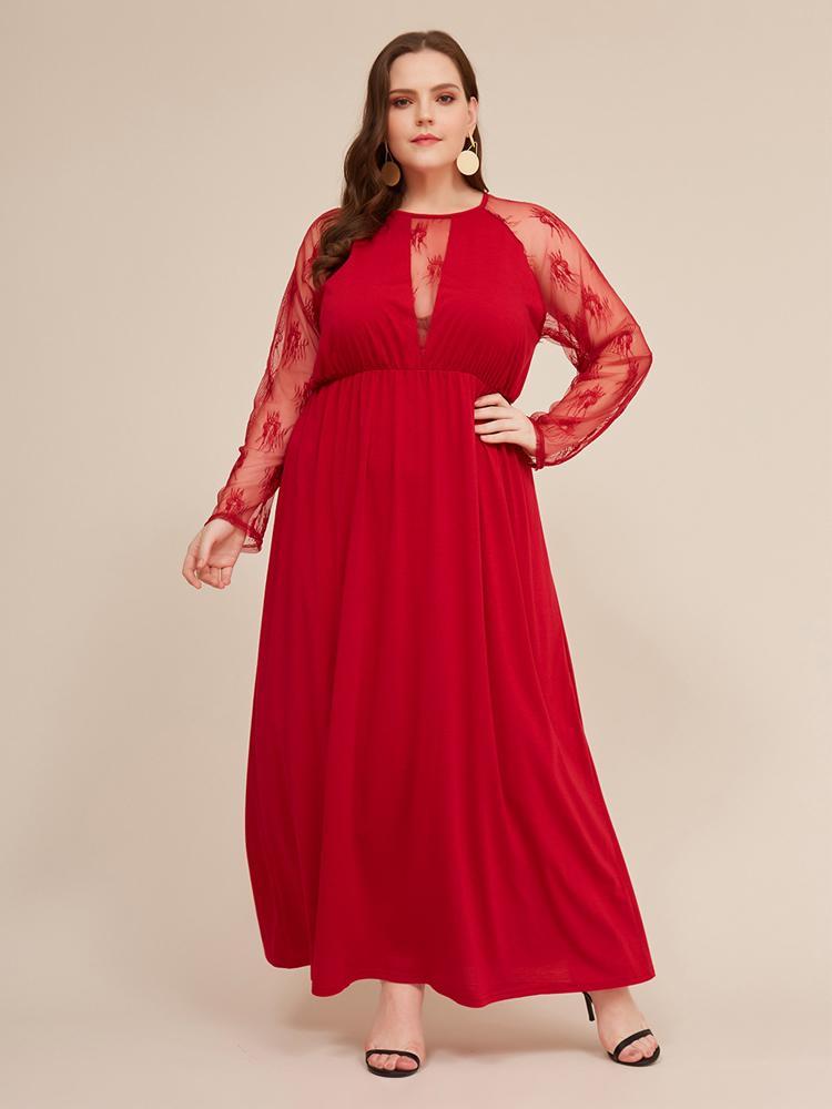 Elegant Deep V-neck Sheer sleeve Maxi Dress