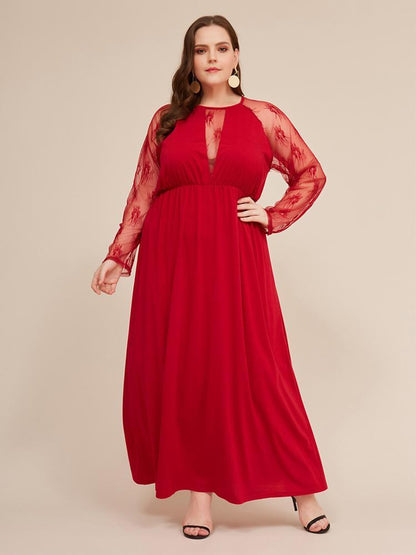 Elegant Deep V-neck Sheer sleeve Maxi Dress