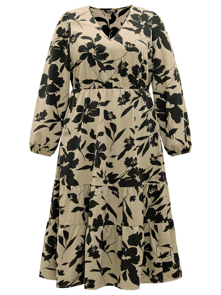 Silhouette Floral Print Elastic Wais Dress