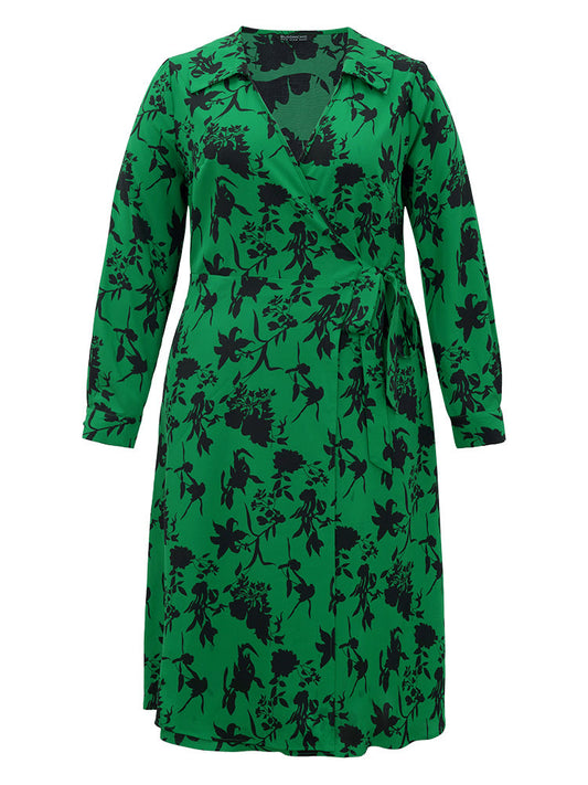 Silhouette Floral Print Bowknot Side Dress