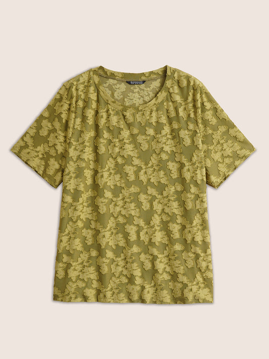 Textured Silhouette Floral Print T-shirt