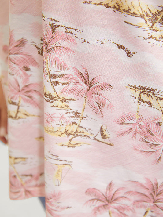 Coconut Tree Print Gathered Twist Sleeve T-shirt