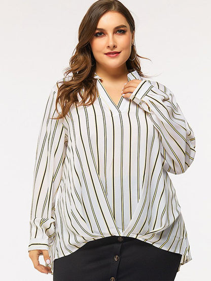 Striped V-neck Commute Blouse